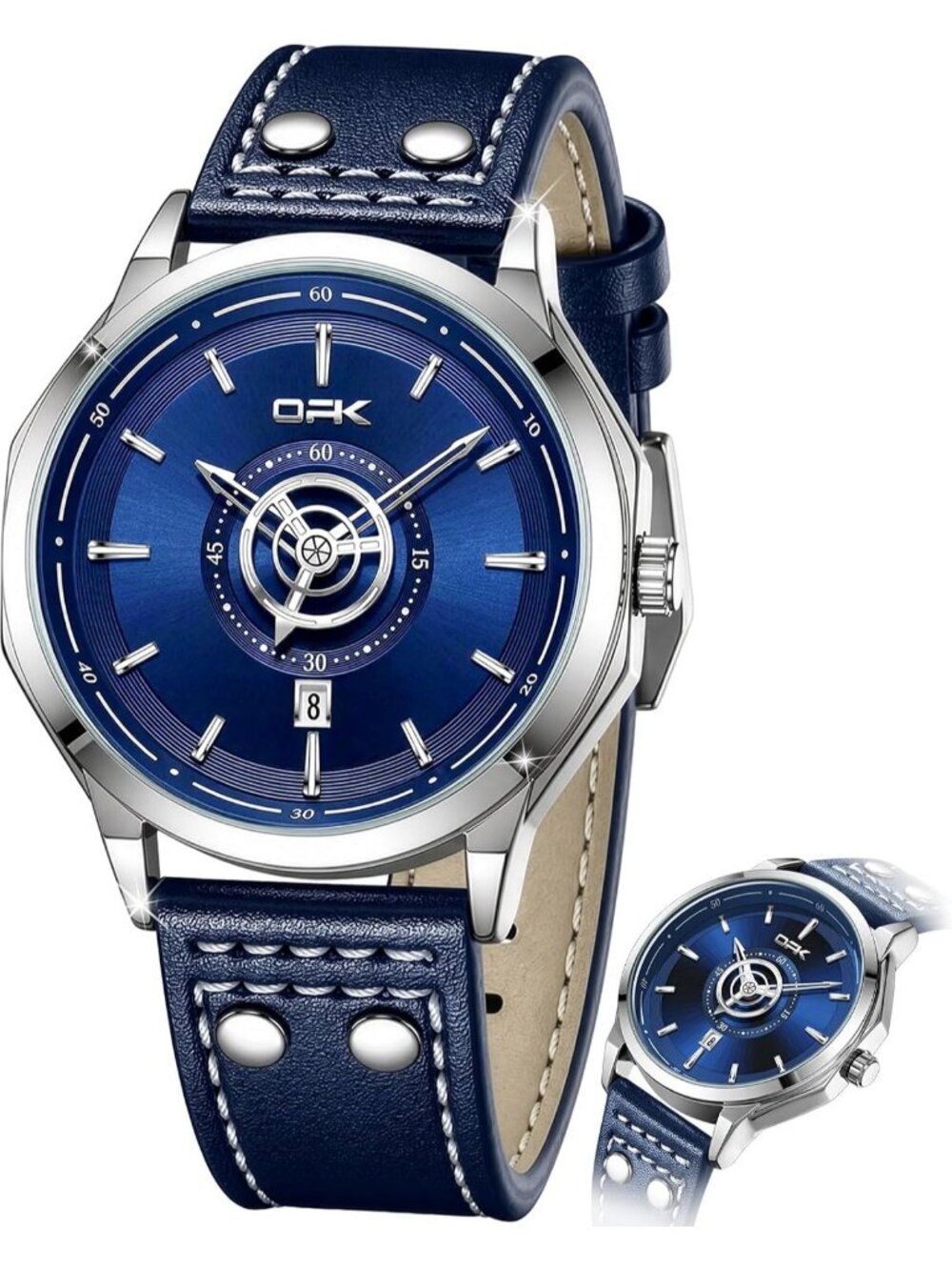 Men's Blue Black Chronograph Waterproof Luminous Easy To Read Dress Wrist Watch